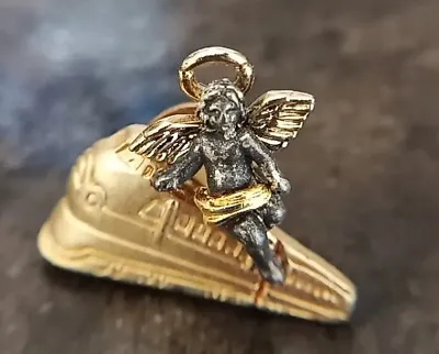 Vintage Angel On A Train Goldtone Metal Pin • $6