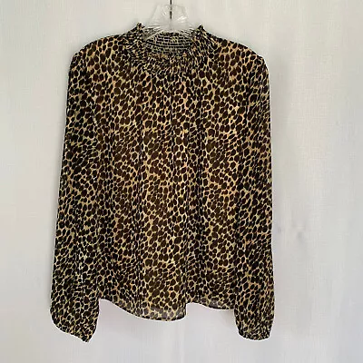 J CREW FACTORY Sz M Animal Print Smocked Neck Long Sleeve Career Blouse Top • $19.95