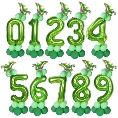 16pcs Green Dinosaur Standing Number Balloons Kids Boy Birthday Party Decoration • £5.99