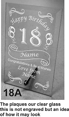 Plain / Engraved Personalised Glass Plaque 18th / 21st Birthday • £8.95