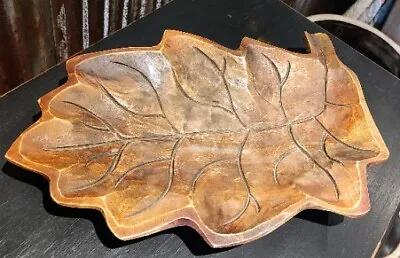 Carved Wooden Oak Leaf Bowl / Tray Fall Autumn Decor • $15