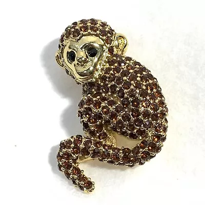 Vintage Gold Tone Brown Rhinestone Monkey Pin Brooch 1.25  • $12.95