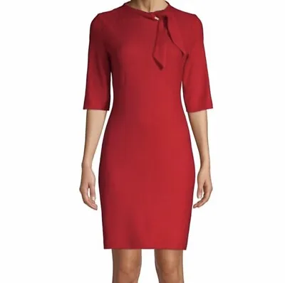 MISOOK Scarf Tie Acrylic Knit Sheath Dress Size Medium M Red Christmas Holiday • $49.99