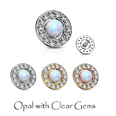 £5.99 • Buy Gem Dermal Anchor Top - Opal With Clear Gems - Microdermal Head Surface Piercing