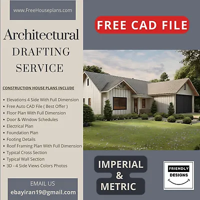 Custom Architectural House Plan Service With Free Oragnal CAD File • £28.94