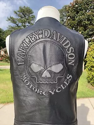 Harley-Davidson Men Reflective Wille G Skull Leather Vest Small AUTHENTIC • $199.98