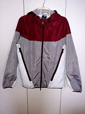 Great Men's Hooded Zip Wind Jacket-m-gray/maroon/white-net Lining-nwot • $14.99