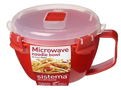 Sistema Microwave Noodle Bowl Pasta Soup Spaghett 940ml Container Pack Lunch Red • £8.99