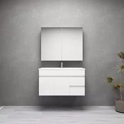 900mm Wall Hung Bathroom Vanity Gloss White MDF Wall Mount Cabinet With Basin • $495.06