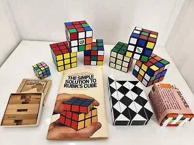 Lot Of 10 Rubix Cube And Block Puzzle Toys + Solving Guide Vintage And Modern • $24.99