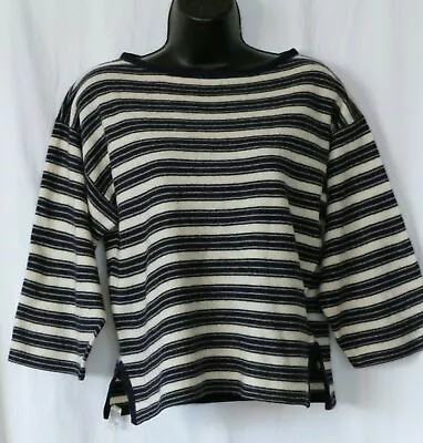 Vintage GUCCI Navy/Ivory/Grey Bateau Neck Cashmere Sweater 3/4 Sleeves - M? EXC • $249.99