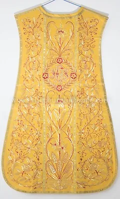 Yellow Spanish Fiddleback Vestment & Mass Set With Vintage  Embroidery Pattern • $487.49