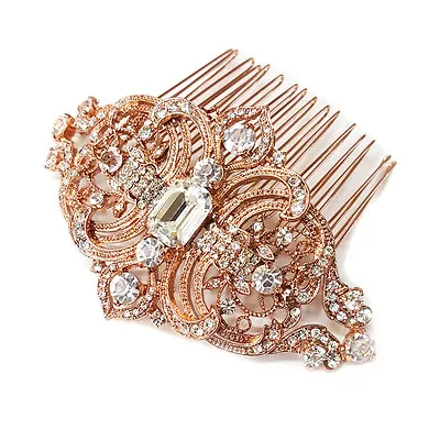 Rose Gold Vintage Inspired Rhinestone Bridal Wedding Hair Comb  • $74.95