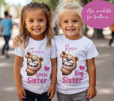 Personalised Sibling~matching T-shirt Baby Gro*Big~sister Little Sister Bears • £6.99