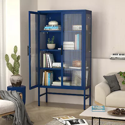 Double Glass Door Storage Cabinet With Adjustable Shelves Sideboard Furniture • $377.99