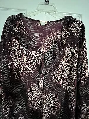 MKM Designs Women's 2X Burgundy Gold Cream Pattern Blouse Shirt Top Bell Sleeves • $4.99