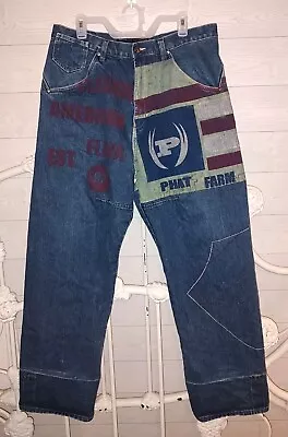 Vintage Y2K Phat Farm Jeans Jumbo Print Spell Out/Embroidered Sz 36 (READ) • $14.99