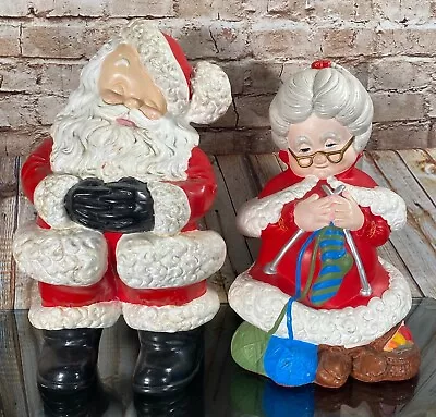 Atlantic Mold WINKING SANTA & Mrs Claus Ceramic 1976 Retro Figure Christmas 14  • $64.75