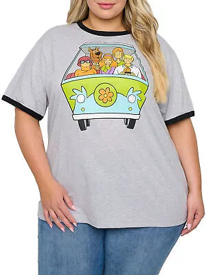 Women's Plus Size Scooby-Doo T-Shirt Ringer Mystery Machine Heather Gray • £18.99