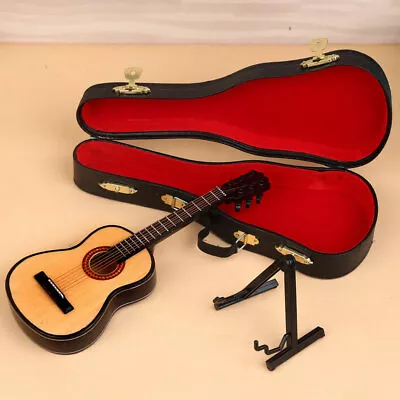 4” Mini Acoustic Guitar Wood Miniature Musical Instrument 1/12 Dollhouse Case • $15.69