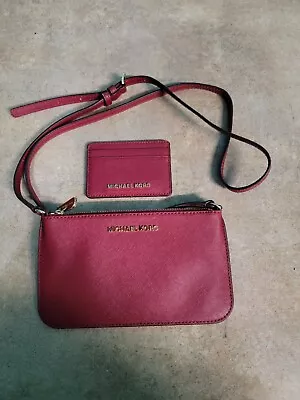 Michael Kors Red Cherry Saffiano Leather Crossbody Bag And Wallet • $45