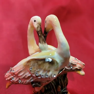 Bejeweled   Flamingo Pink   Hinged Metal Enameled Trinket Box • $18