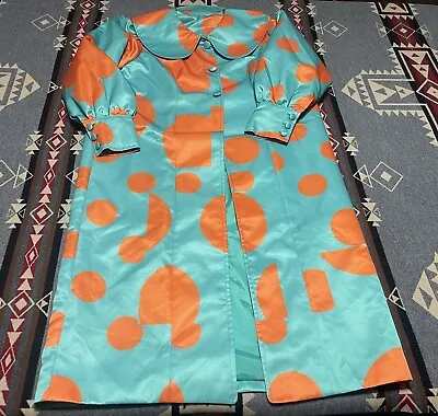 $170.95 • Buy Vtg 70s 80s Trench Coat Womens Blue Orange Miami Dolphins Colors Long Costume HC