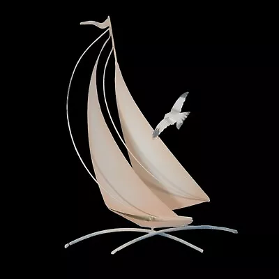 Metal Sailboat Sculpture 3D Wall Art Beach Nautical Boat Ocean • £15.19