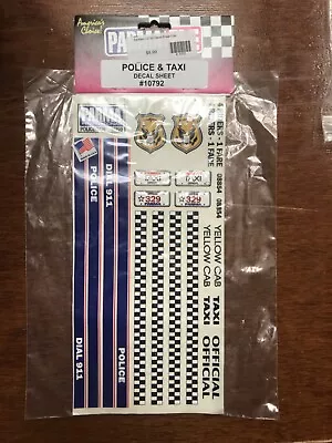 PARMA PSE Police & Taxi Decal Sheet #10792 From Mid America • $14.50