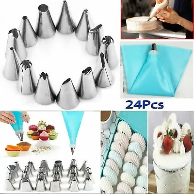Cake Piping Icing Cupcake Decorating Cotton Bag Nozzle Set Sugarcraft Cup • £1.99