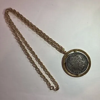 Genuine 1883 MORGAN Silver Dollar With G/P On Metal Bezel & Necklace (24 ). • $50