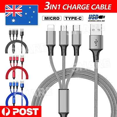 $5.45 • Buy 3 In 1 Multi USB Charger Charging Cable Cord For Mobile Micro USB TYPE Android