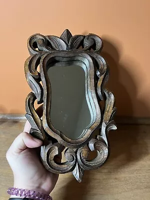 Vintage Carved Wooden Mirror Small  • $20