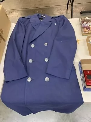 Vtg 1970s Men Blue Double Breasted US Air Force Military Overcoat Sz 37R • $59.99