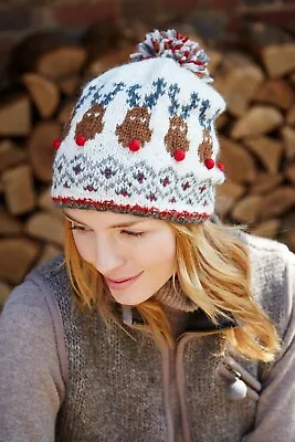 Pachamama Rudolph Christmas Bobble Beanie Hand Knitted Lined 100% Wool Outer • £16.95
