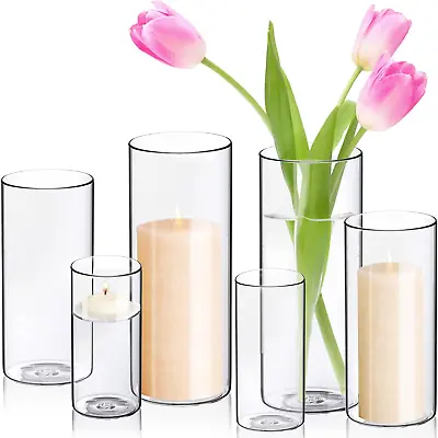 Hurricane Candle Holders For Pillar Votives Floating Candles Clear Glass Cylind • $25.23