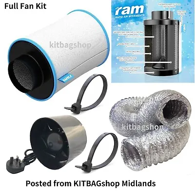 Grow Tent Fan Kit With Carbon Filter Ducting 4  And Extractor Set Up Hydroponics • £49.99