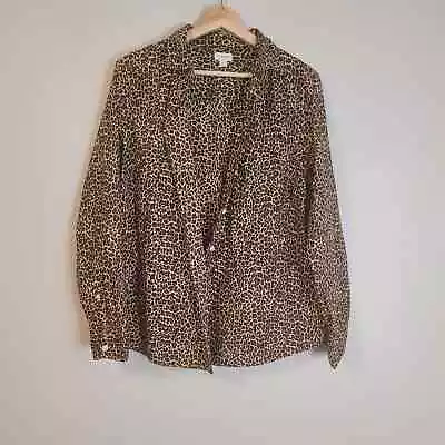 J. Crew Leopard Print Blouse Womens XL Button Front Top Animal Print Long Sleeve • $27.88