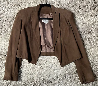 $35 • Buy Vakko Womens Brown Suede Cropped Lined Jacket - Open Front USA  Small
