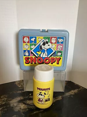 H Vintage Plastic W/Thermos Peanuts Lunch Box Snoopy Charlie Brown Lucy Linus • $14.99