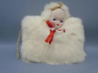 Vintage Childs' White Rabbit Fur MUFF Cloth Painted Face Doll Head • $26.50