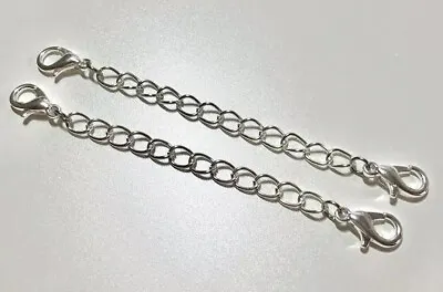 2X UK Silver Necklace Extender 3 Inches Long Double Clasp Chain Extension 2 Pack • £3.09