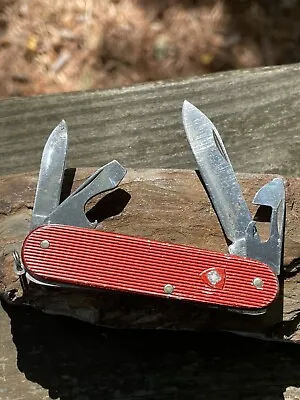 Vintage Victorinox  Old Cross  84mm Red Ribbed Alox Cadet Swiss Army Knife • $249.95