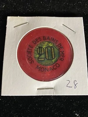 20 Fr. Societe Des Bains De Mer Monaco Casino Chip #34642 • $85