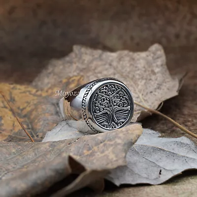 Mens Stainless Steel Celtic Tree Of Life Band Ring Black Silver Size 7-15 Gift • $7.99