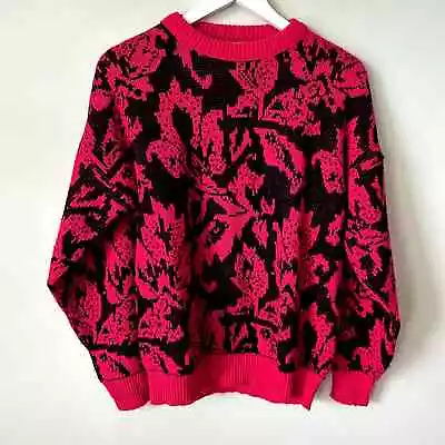 Vintage Galaxie Sweater Size L Made In The USA Novelty Print Pink Neon 1980s • £28.94