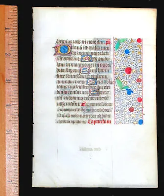 $375 • Buy C. 1450-75 MEDIEVAL BOOK OF HOURS LEAF, FRANCE, ILLUMINATED BORDERS And INITIALS