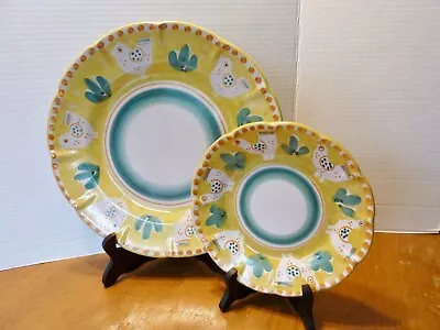 Vietri Solimene Italy Campagna Chicken Yellow Orange Dot Dinner & Salad Plate • $48.33