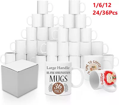 Sublimation Mugs 11oz White Large Handle Coated Heat Press + Gift Boxes!!! • £31.59