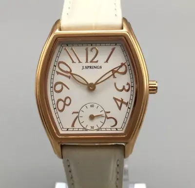 J Springs Watch Women Rose Gold Tone White Leather Band Small Second New Battery • $15